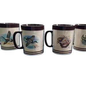 Vintage Thermo Serv Les Kouba Tumbler Cups Set of 4- Mallard- Pheasants 1980s
